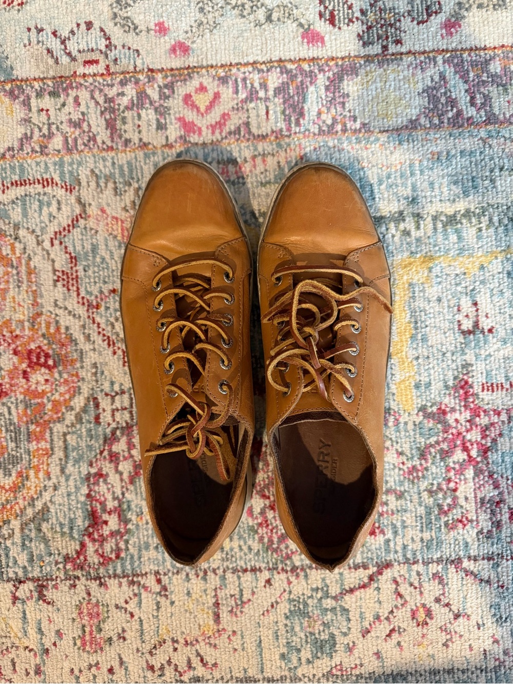 Sperry Men's Tan Leather Lace-Up Casual Sneakers